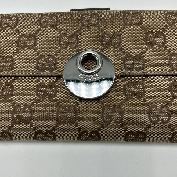 Authentic Vintage Gucci Double Snap Brown Web Long Wallet - Picture 2 of 13